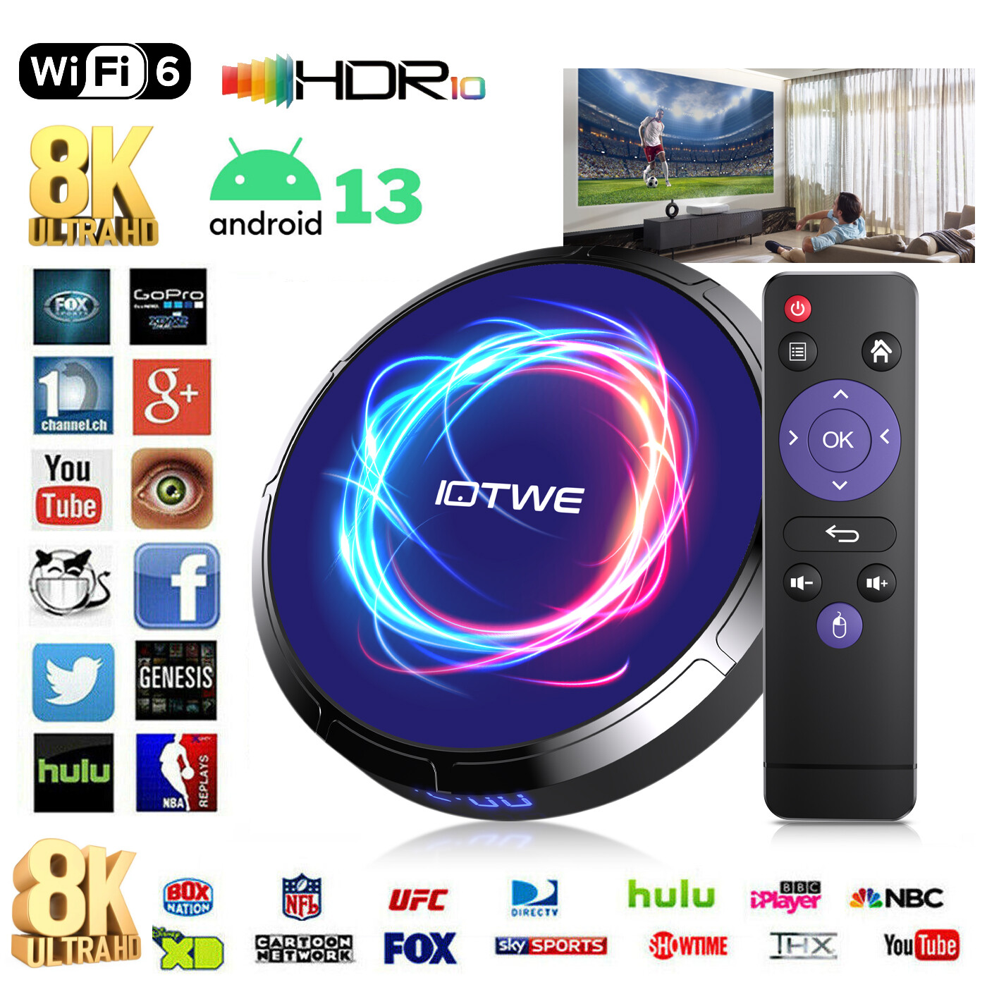 8K UHD Android 13 4+32GB 5G WIFI BT USB Smart TV Box Quad Core 3D Media Player