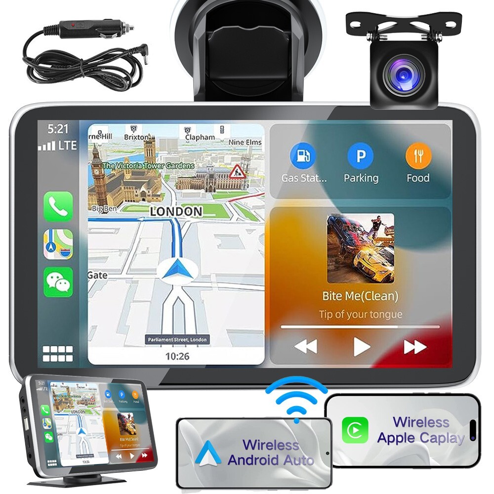 7″ Portable Car Stereo Radio Wireless CarPlay Apple/Android Auto TouchScreen+CAM