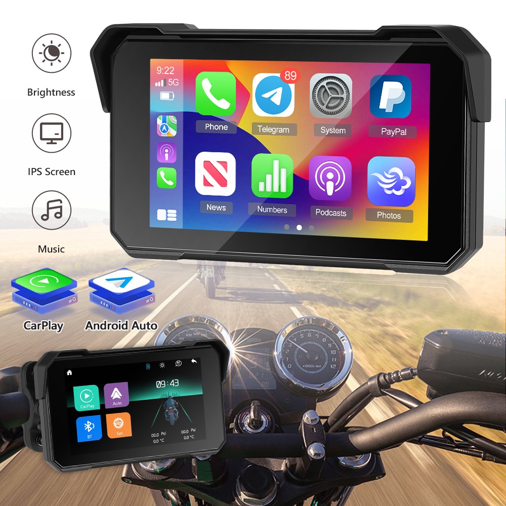 5″ Wireless CarPlay Android Auto Motorcycle Portable Screen Navigator Waterproof