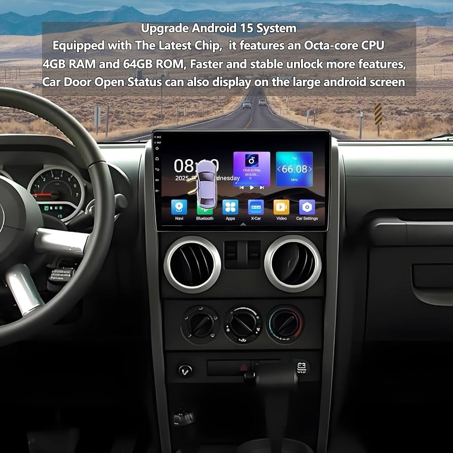 Car Radio Replacement for Jeep Wrangler JK 2007-2018: 8-Core 4GB+64GB 10.2 Inch