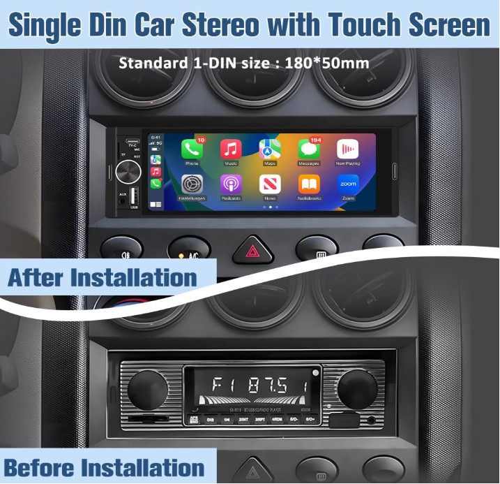 Universal Single DIN Car Stereo Touch Screen Bluetooth FM USB TF Backup Camera