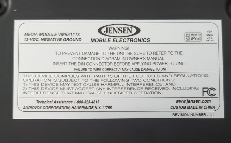 Jensen Media Module TERK XM Satellite Adapter Car Audio iPod XM Video Interface