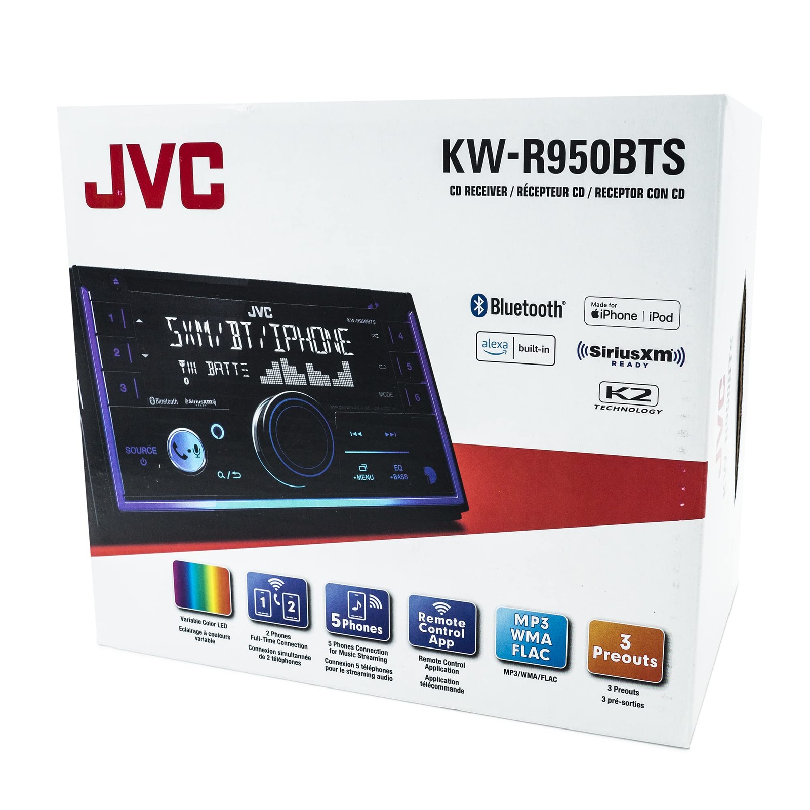 JVC KW-R950BTS Double DIN Amazon Alexa Bluetooth USB AUX AM/FM Radio CD Receiver