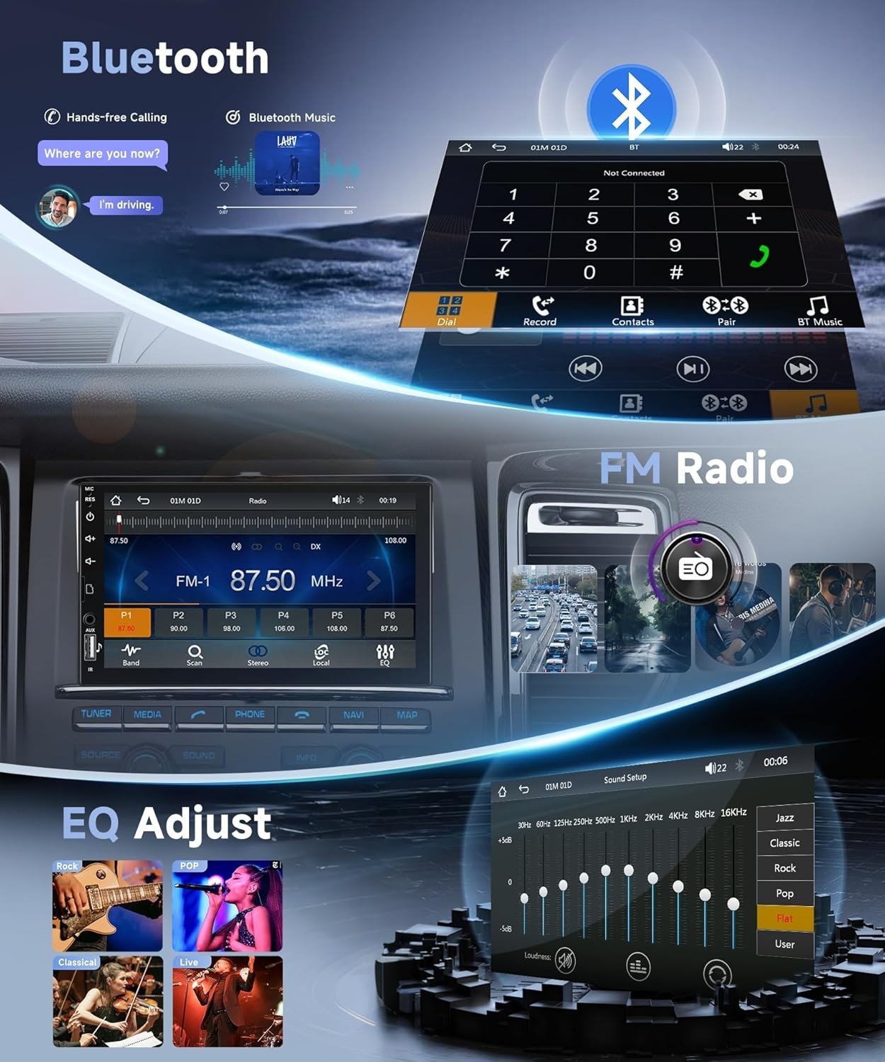 7 Inch Single Din Car Stereo with Wireless Carplay & Bluetooth 5.0 Connectivity