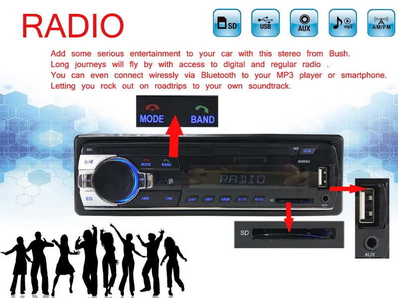 1 DIN Car Audio Player 4x60W Output DAB/FM Radio, Bluetooth, USB/AUX & MP3