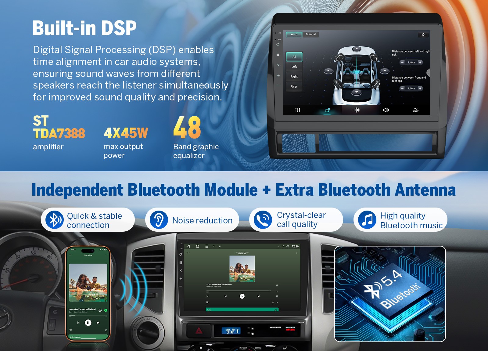 Android 14 4+64 9″ for Toyota Tacoma 05-13 CarPlay Car Stereo Radio DSP Headunit