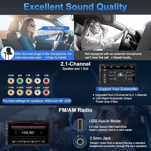 Double Din Car Stereo with CD DVD, Backup Camera Supports CarPlay/Android