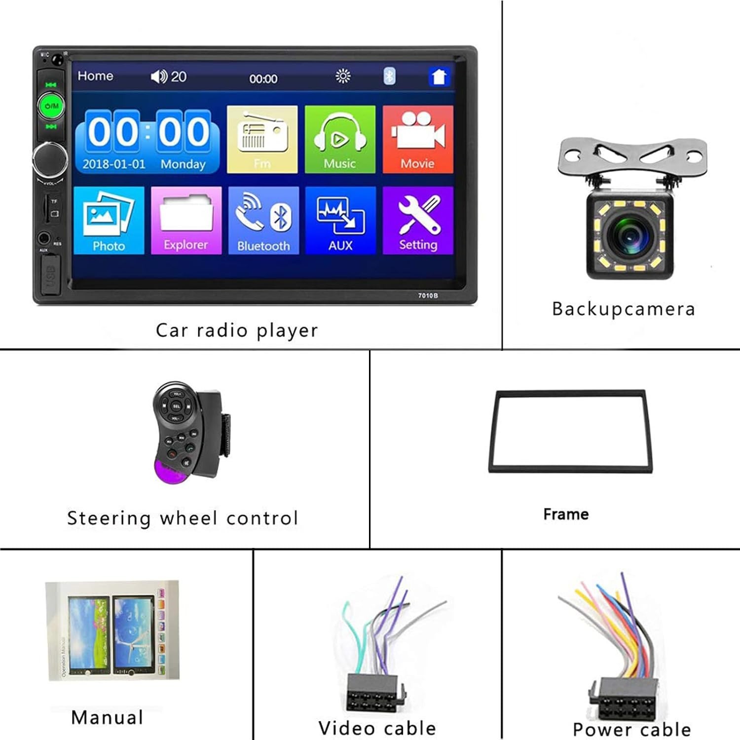 7-Inch Double Din Car Stereo with Bluetooth & Backup Camera – Touchscreen Radio