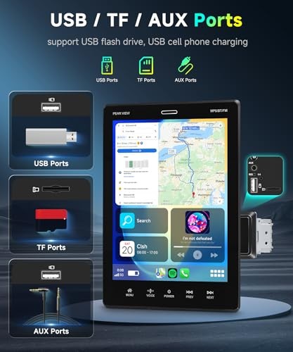 9.5inch Single Din Touchscrren Car Stereo with Carplay Android Auto,1080P IPS