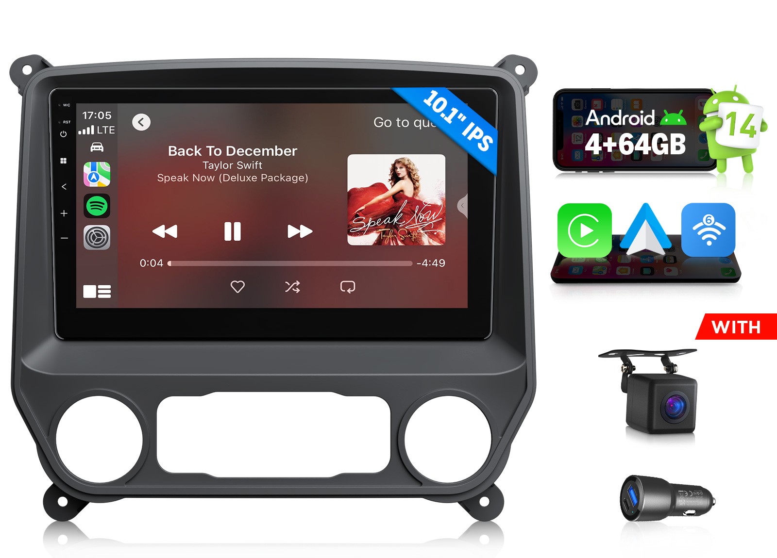 Android 14 10.1 inch For GMC Sierra 2014-2018 TouchScreen Car Stereo CarPlay GPS