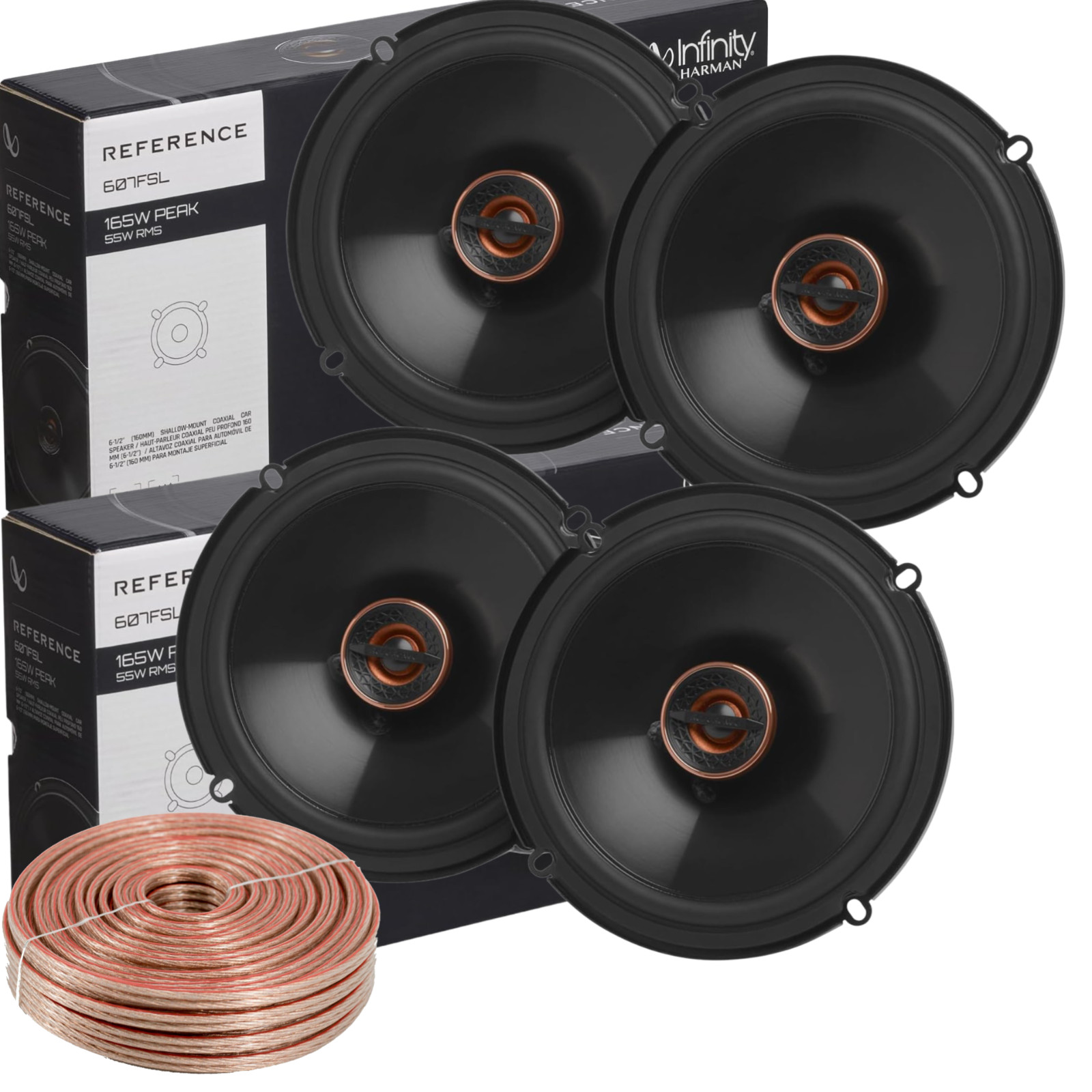 4X Infinity 6.5″ Coaxial Car Speakers 165W + 100ft Wire & 500W Tweeter