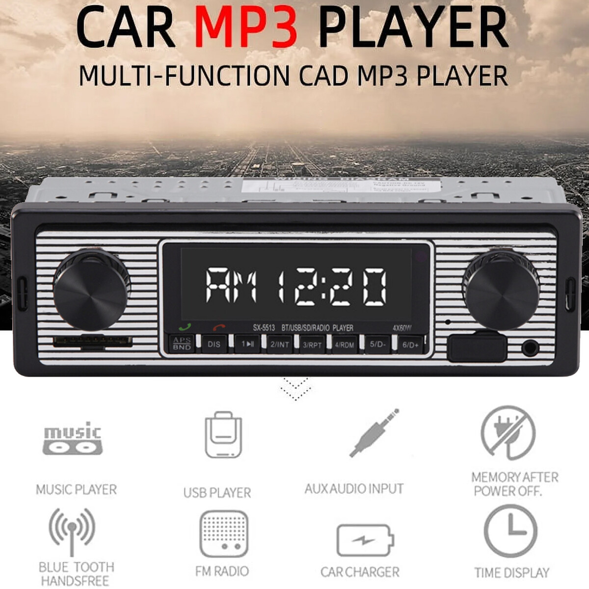 Bluetooth Vintage Car FM Radio MP3 Player USB Classic Stereo Audio Receiver AUX