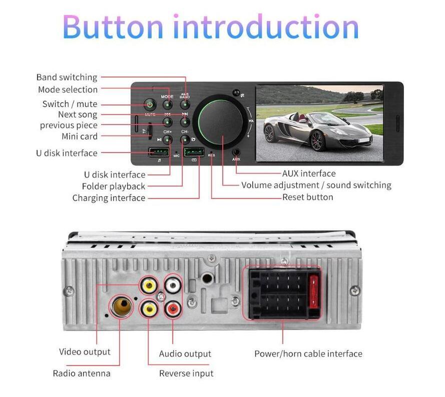 Single 1 Din 4″ Touch Screen Bluetooth TF/USB/AUX MP5 Player Car Stereo Radio