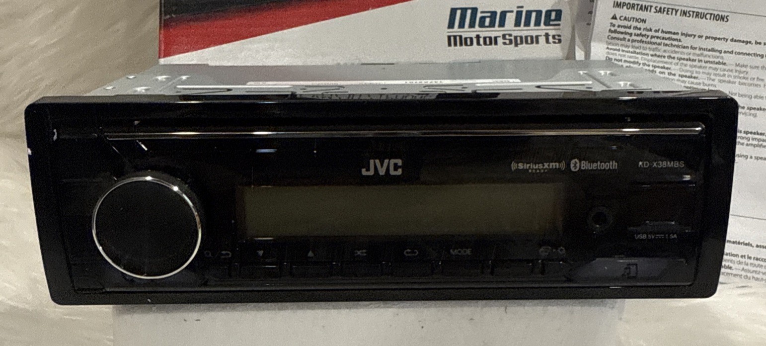 JVC KD-X38MBS Single DIN Marine MotorSport Bluetooth USB AUX LED- OPEN BOX!