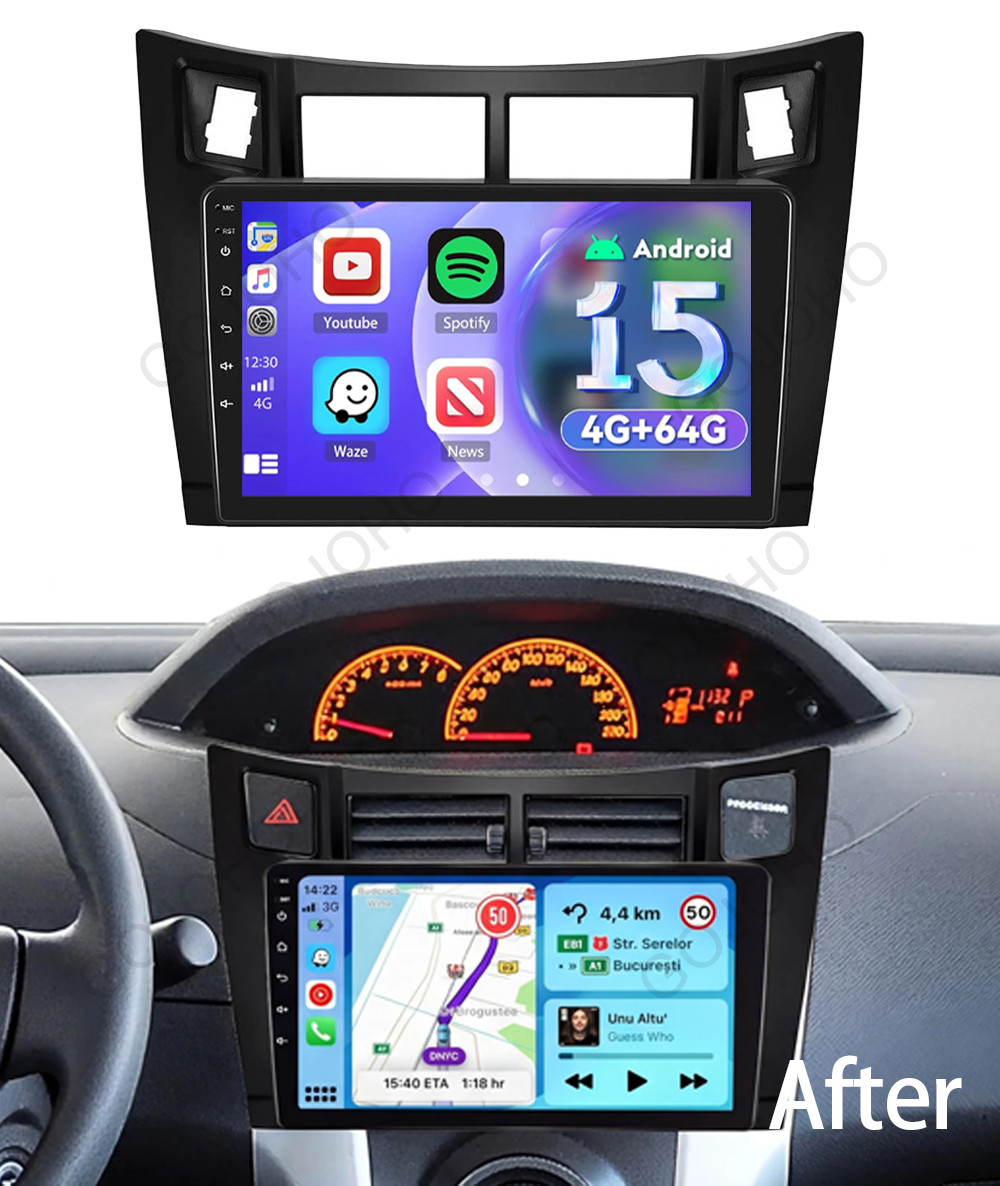 For Toyota Yaris 2008-2011 Android 15 Car Stereo Radio GPS Apple Carplay Camera