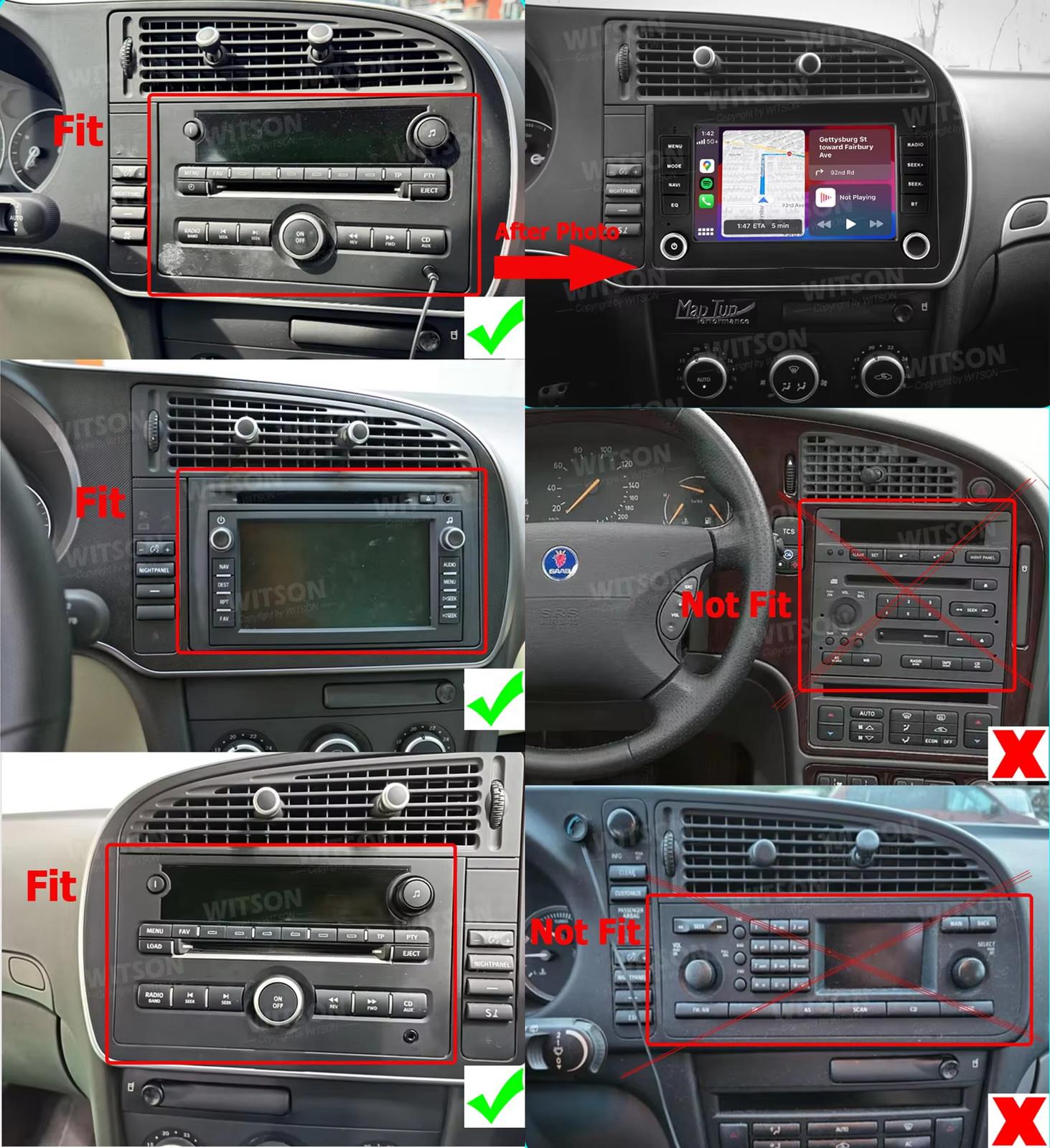 7″Android 15 Car Stereo Apple CarPlay GPS OEM Flush Fit For Saab 9-3 2007-2011