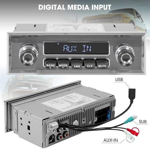 Single Din Classic Car Stereo: Vintage Retro Style Radio for Truck – Bluetooth