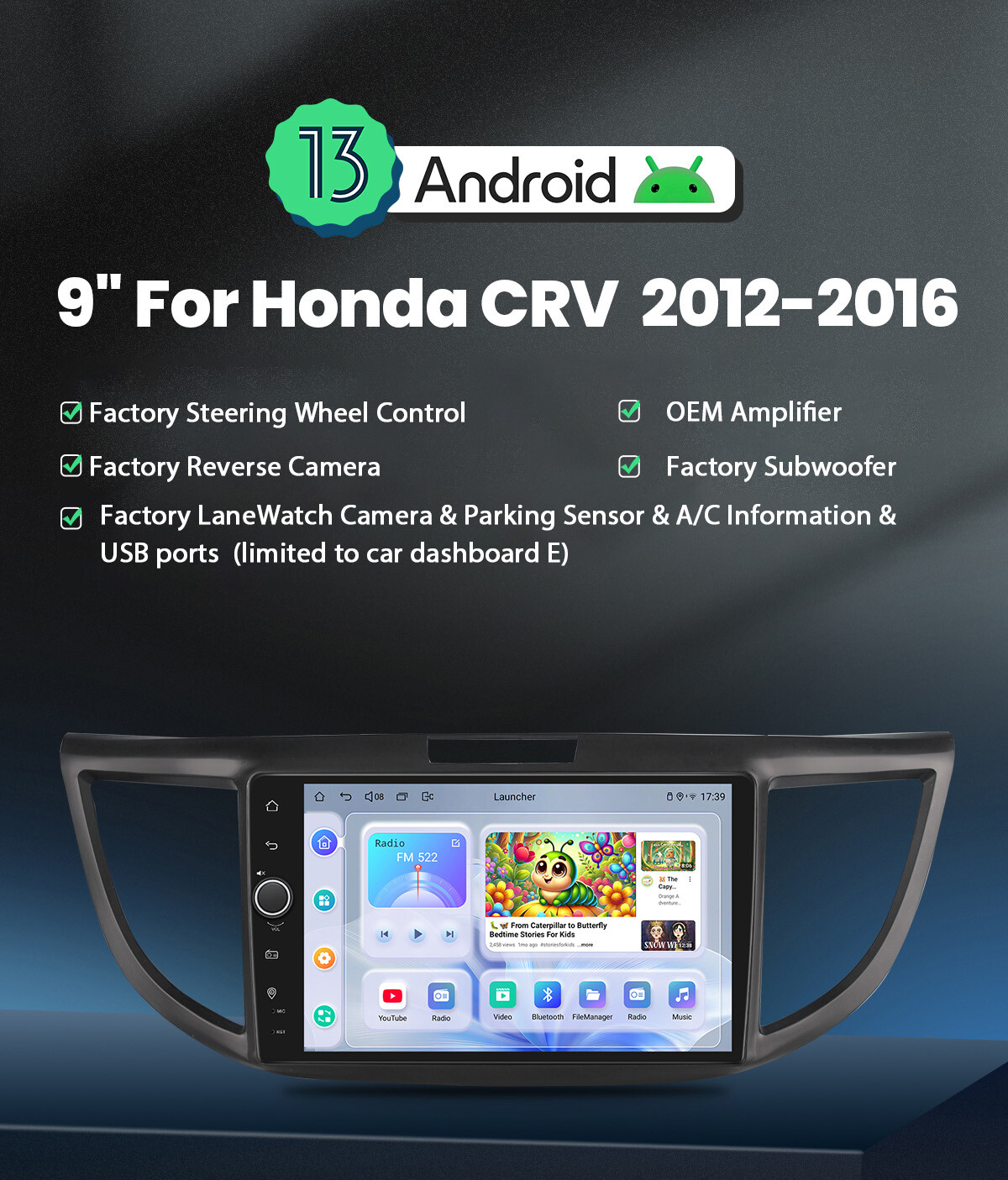 Joying 9 Inch Android 12 Car Stereo for 2012-2016 Honda CR-V LX EX EX-L Touring