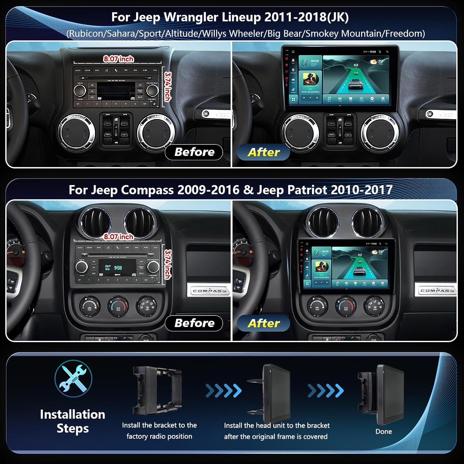11th Car System 4Ram 64Rom 5G WiFi6 Jeep Wrangler Radio