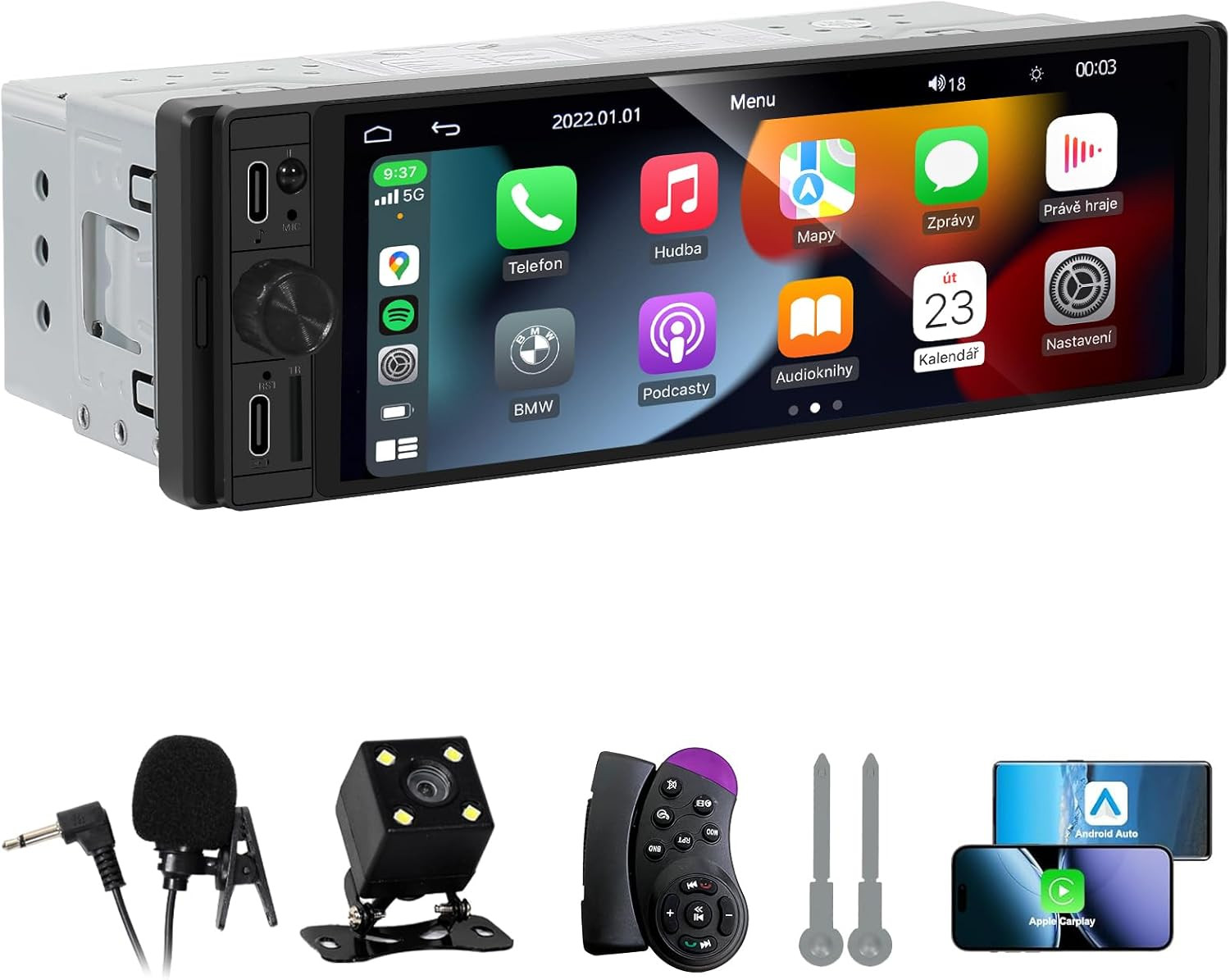 Single Din Car Radio – Car Stereo with Wireless Apple Carplay Android Auto, 6.9″