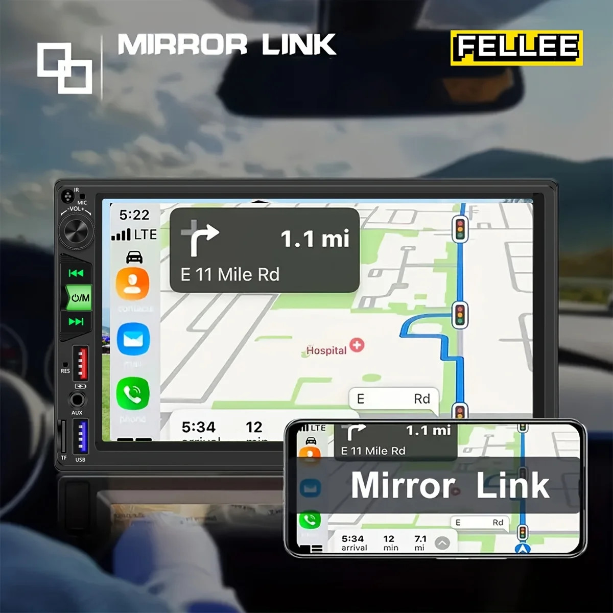 7“ Touch Screen Car Stereo Radio B-T FM Player For Apple Carplay Android Auto、