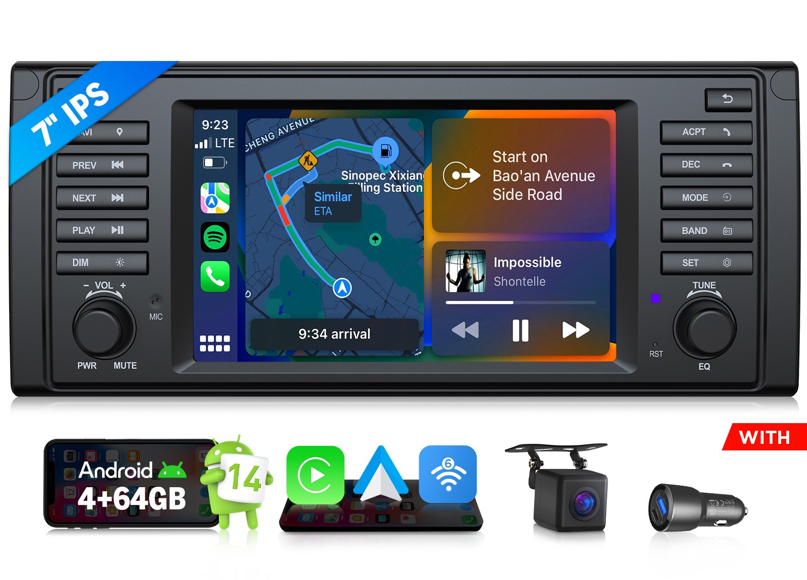 Eonon E39X7A 7″Android 14 4+64 CarPlay Car Radio for BMW E39 528i 530i 1995-2003