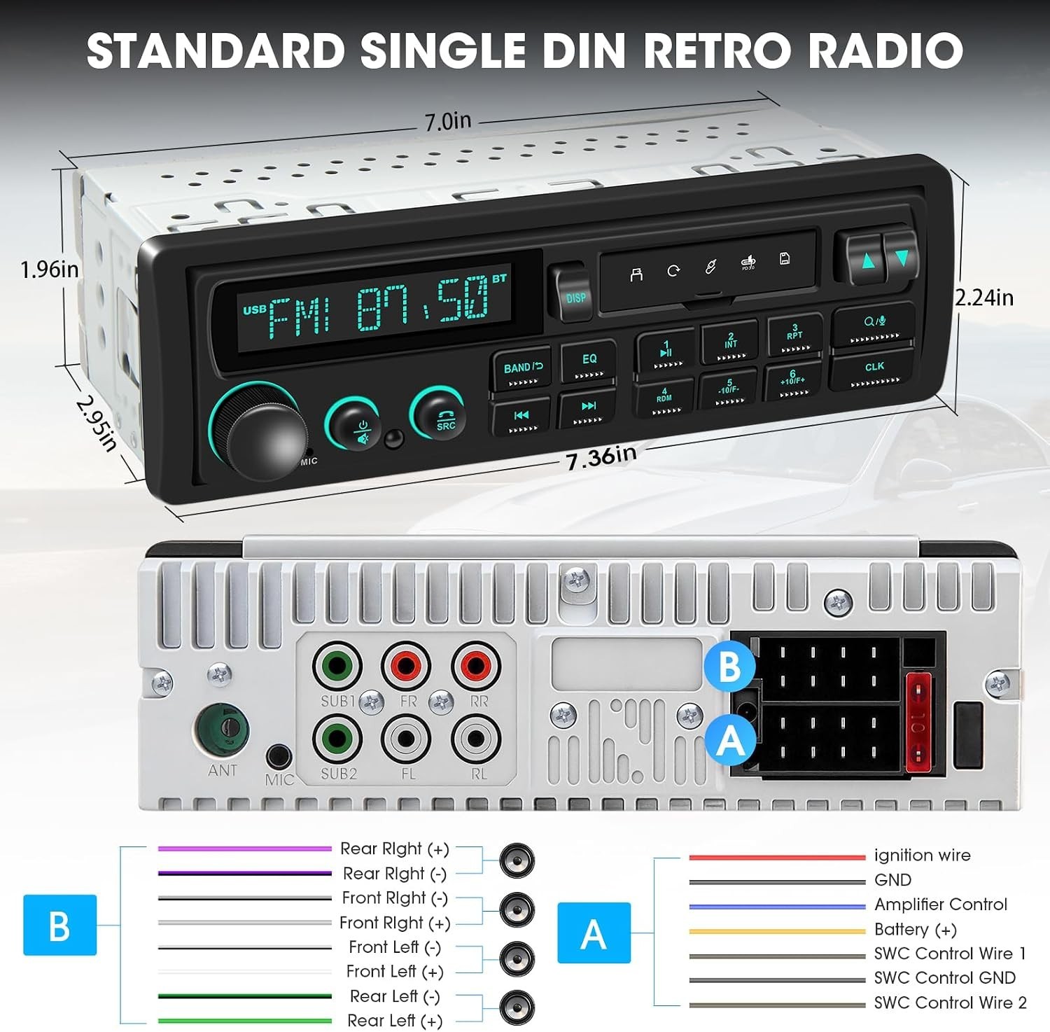 Classic Style Single Din Stereo with Bluetooth – 240W Output & Steering Control