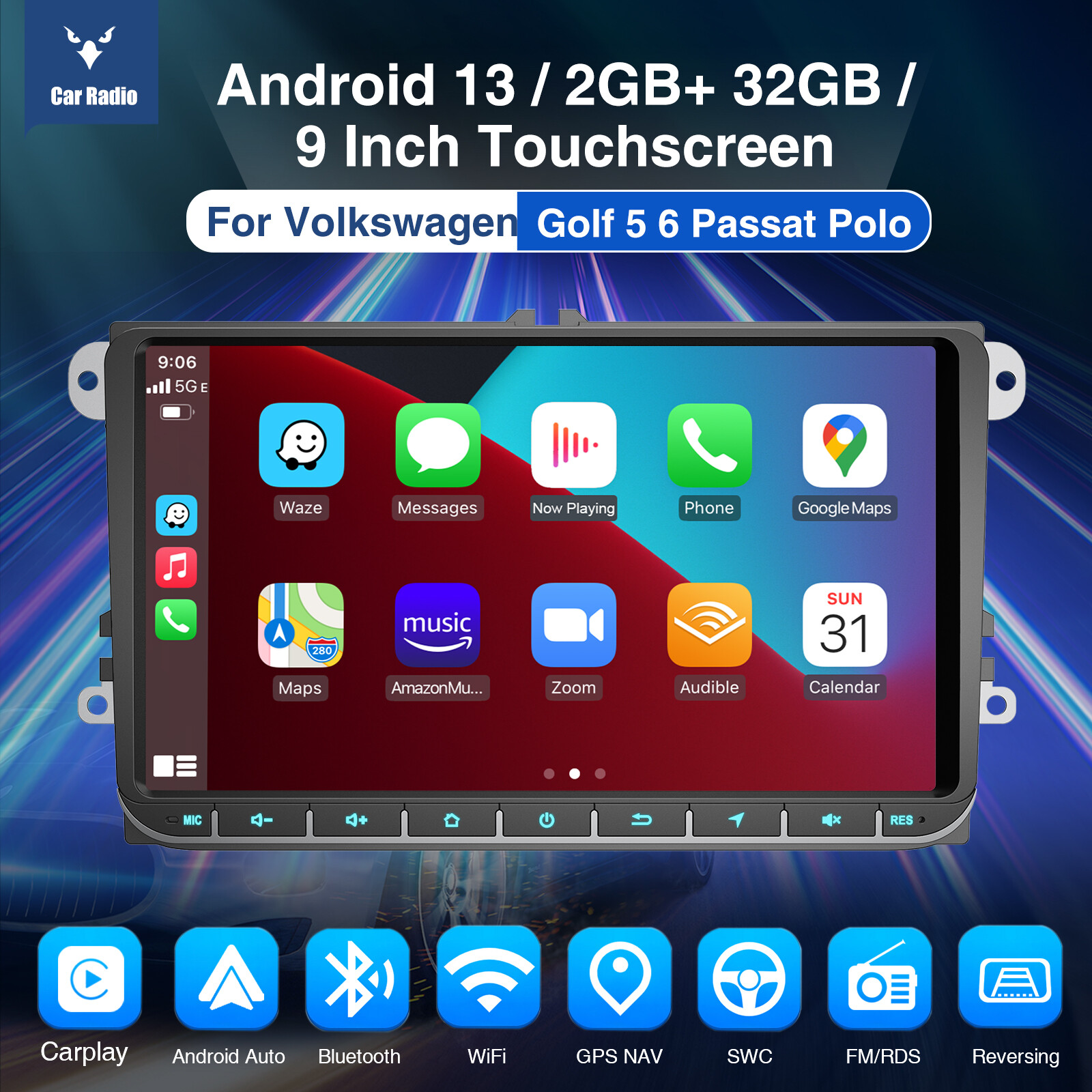 For VW Volkswagen Jetta Passat 9″ Android13 Car Stereo Radio Carplay BT GPS NAVI