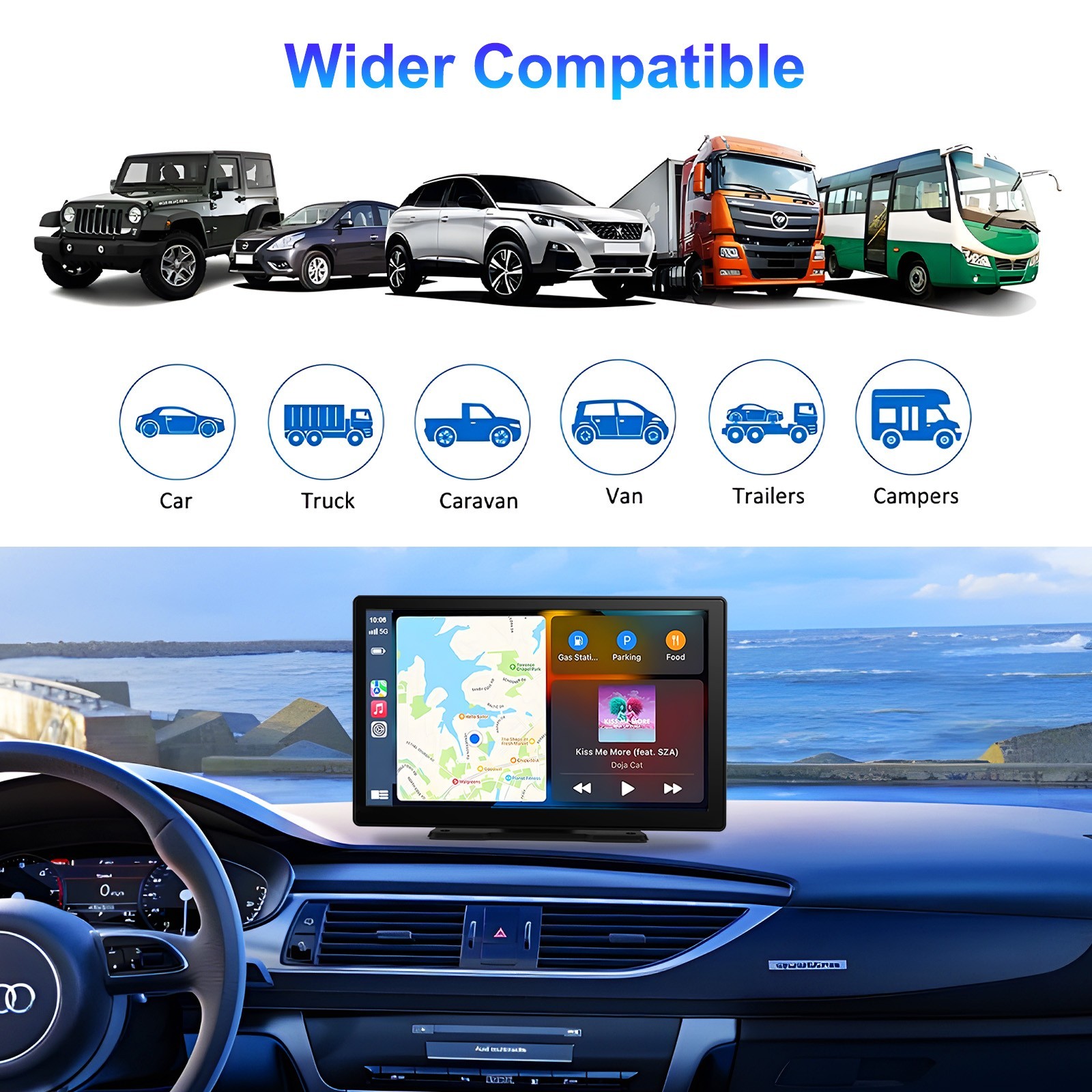 9 Inch Touch Screen Portable A-pple CarPlay & Android Auto Car Stereo + Rear Cam
