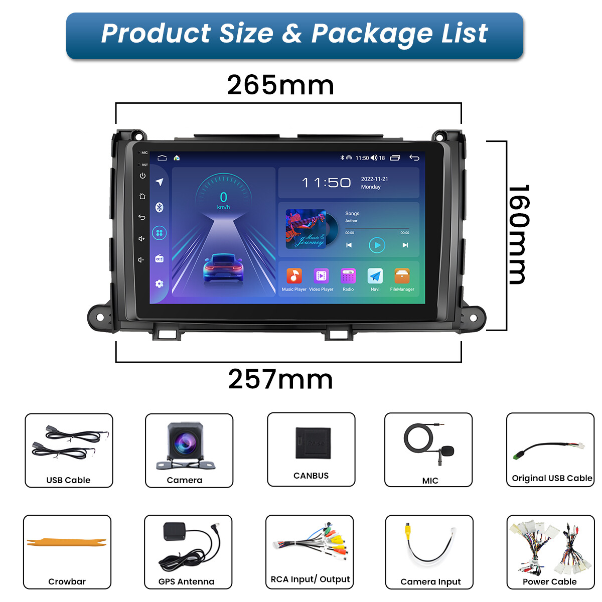 2G+64G Carplay For Toyota Sie 2011-2014 Car Radio Stereo Auto GPS 1280*800 FM