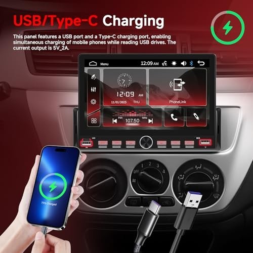 7″ Single Din Car Stereo Bluetooth, Mirror Link, Steering Wheel Control, FM Radi