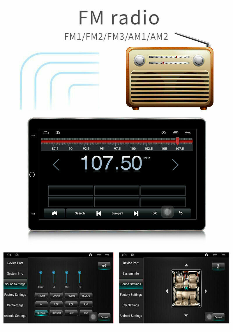 10.1” 2 DIN Rotatable Android 12.0 2+32GB Touch Quad Core Car Stereo Radio GPS