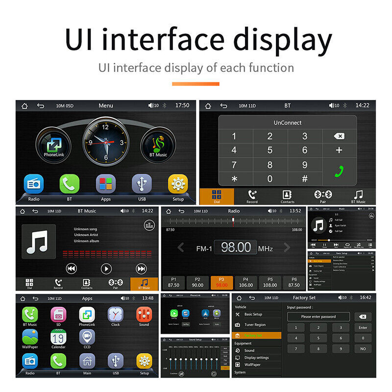 7″ Portable Touch Screen Car Radio Stereo Wireless Apple CarPlay Android Auto FM