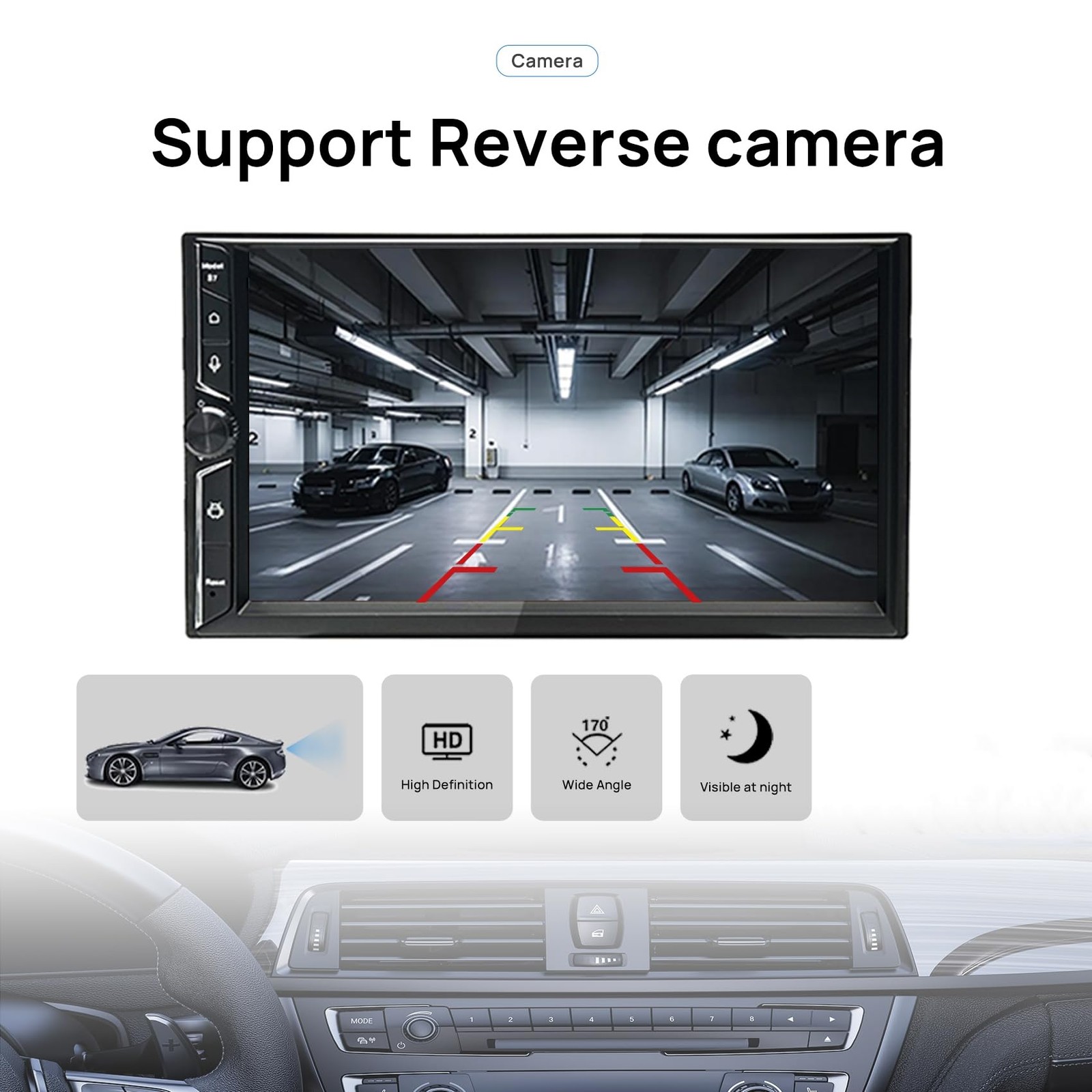 Double Din Car Stereo, 7″ QLED Touchscreen 1280×720, 2GB RAM 64GB ROM, Wirele…