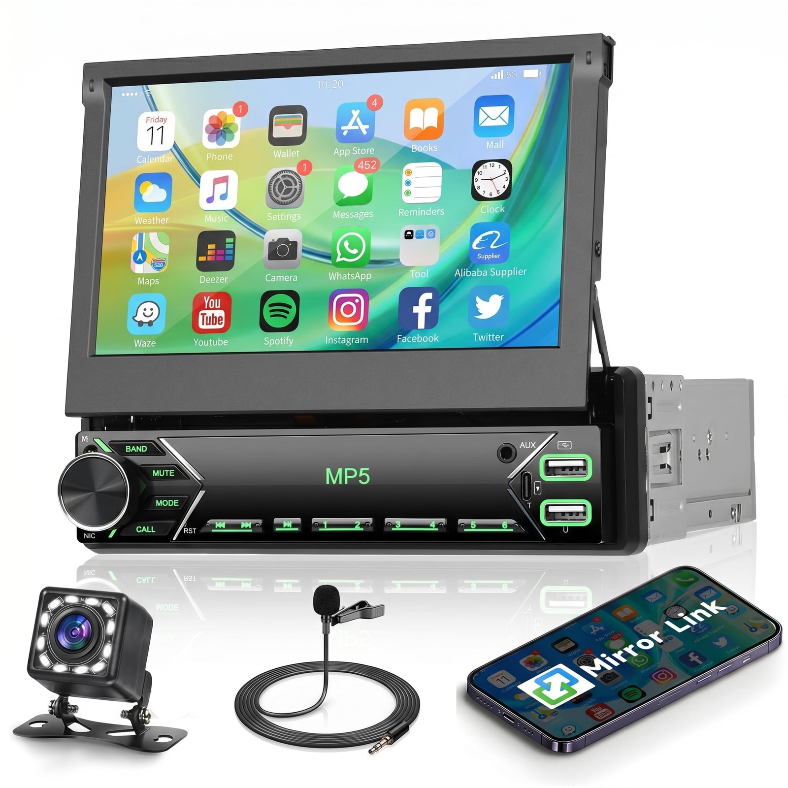 7 Inch Flip Out Touchscreen Car Stereo-Single DIN with Bluetooth 5.0, Mirror …