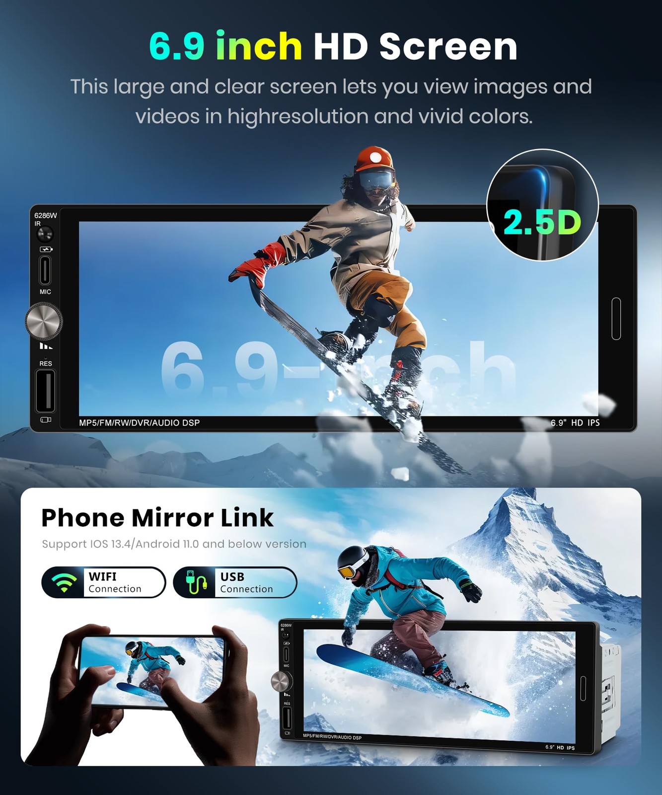 Single Din Car Stereo with Wireless Carplay Android Auto-2025 Upgraded…