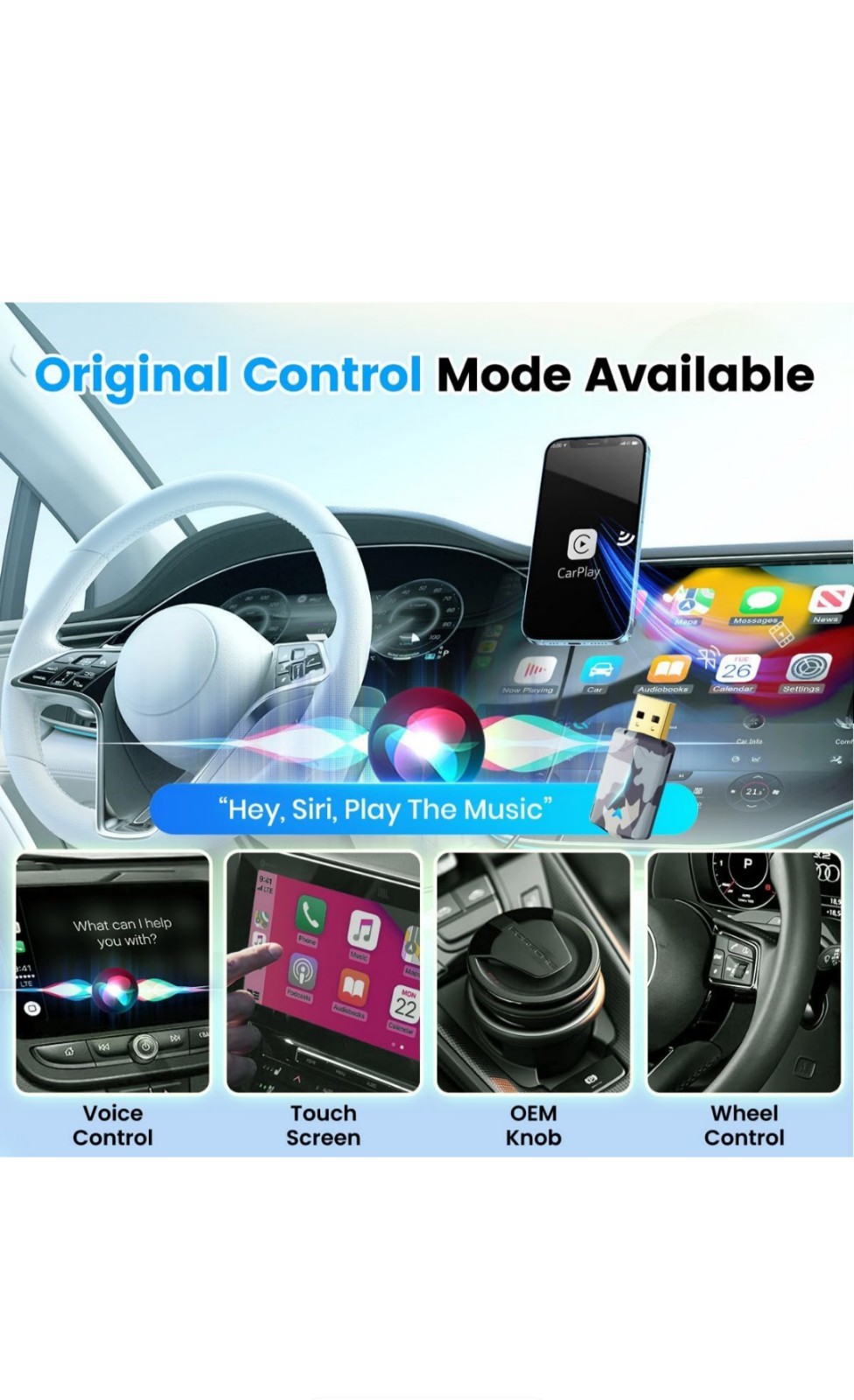 Mini Carplay and Android Auto Wireless Compatible with iOS10+/Android 11+