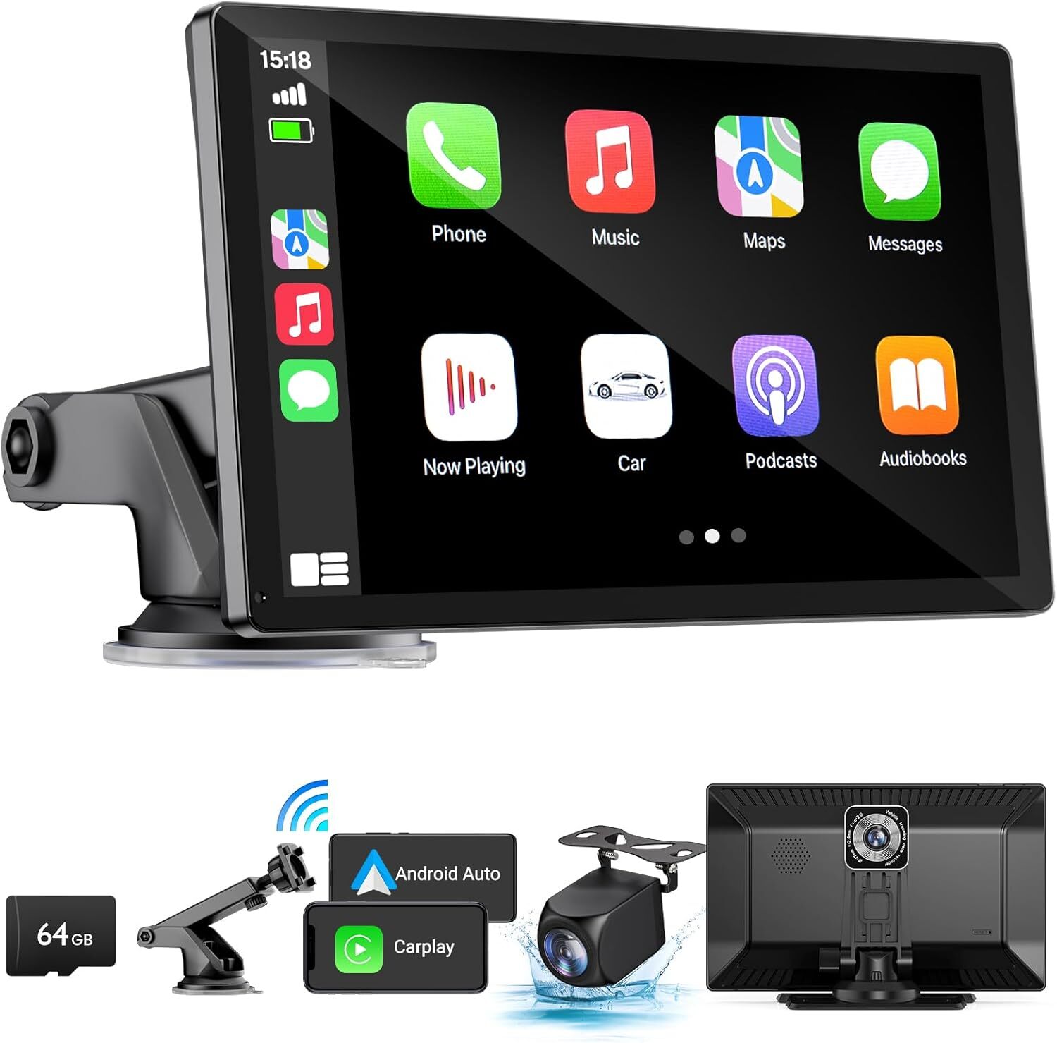 9 In 2.5K Dash Cam Car Stereo For Apple Carplay & Android Auto GPS +Rear Camera