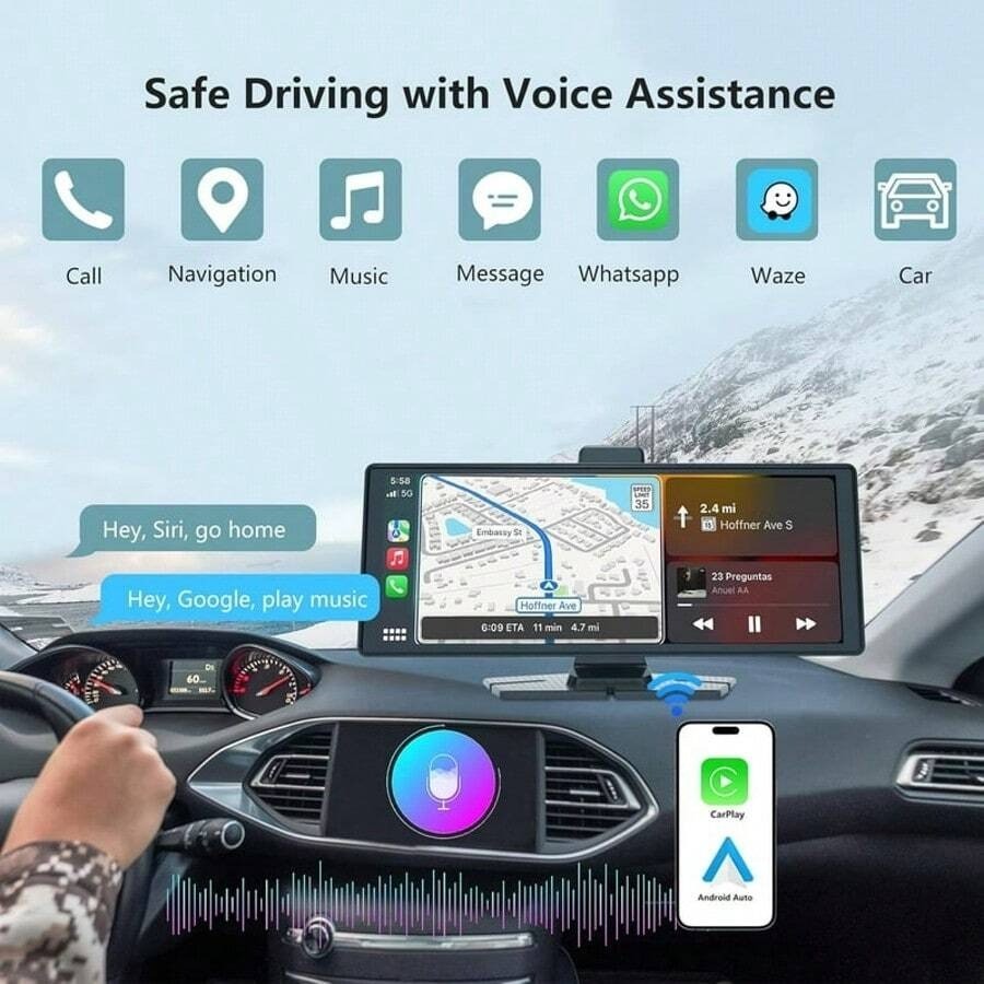 10.26″ Wireless CarPlay Touchscreen with 2.5K+1080P Dash Cam & 64GB Card