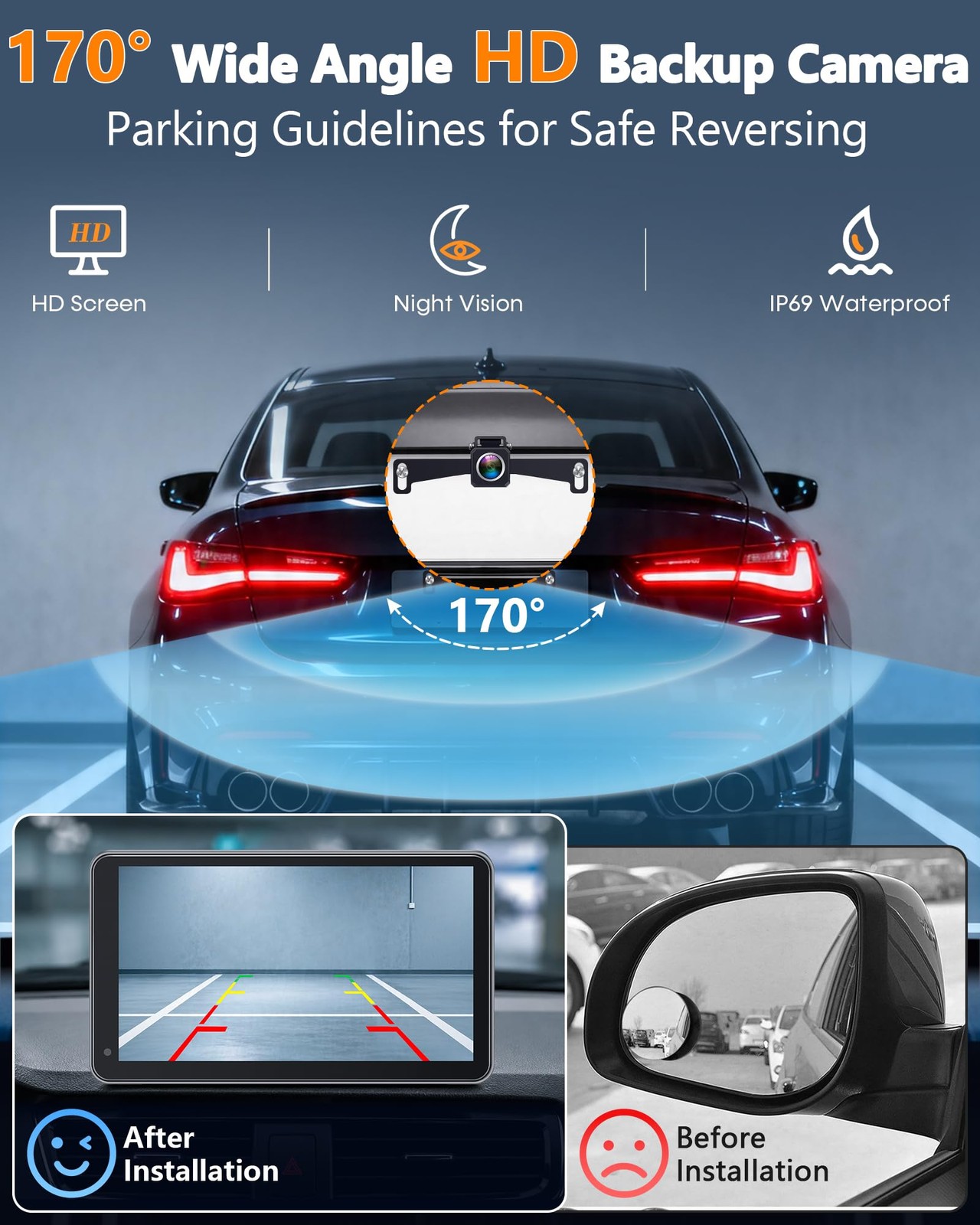 Portable Carplay Screen with Backup Camera – Plug-Play 7-inch HD 1080P Car To…