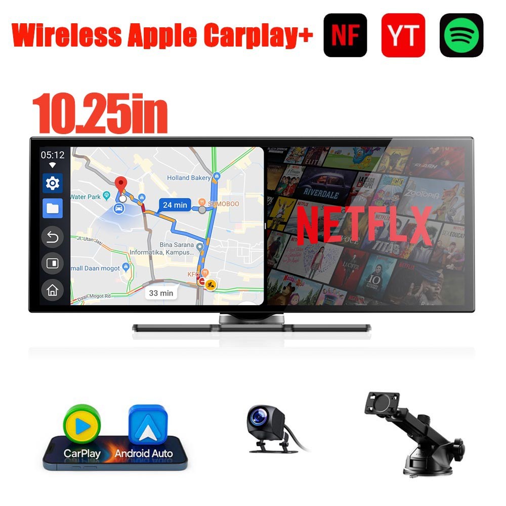 3 In1 10.25” Carplay Screen AI Box for iPhone Android Auto with Netflix YouTube
