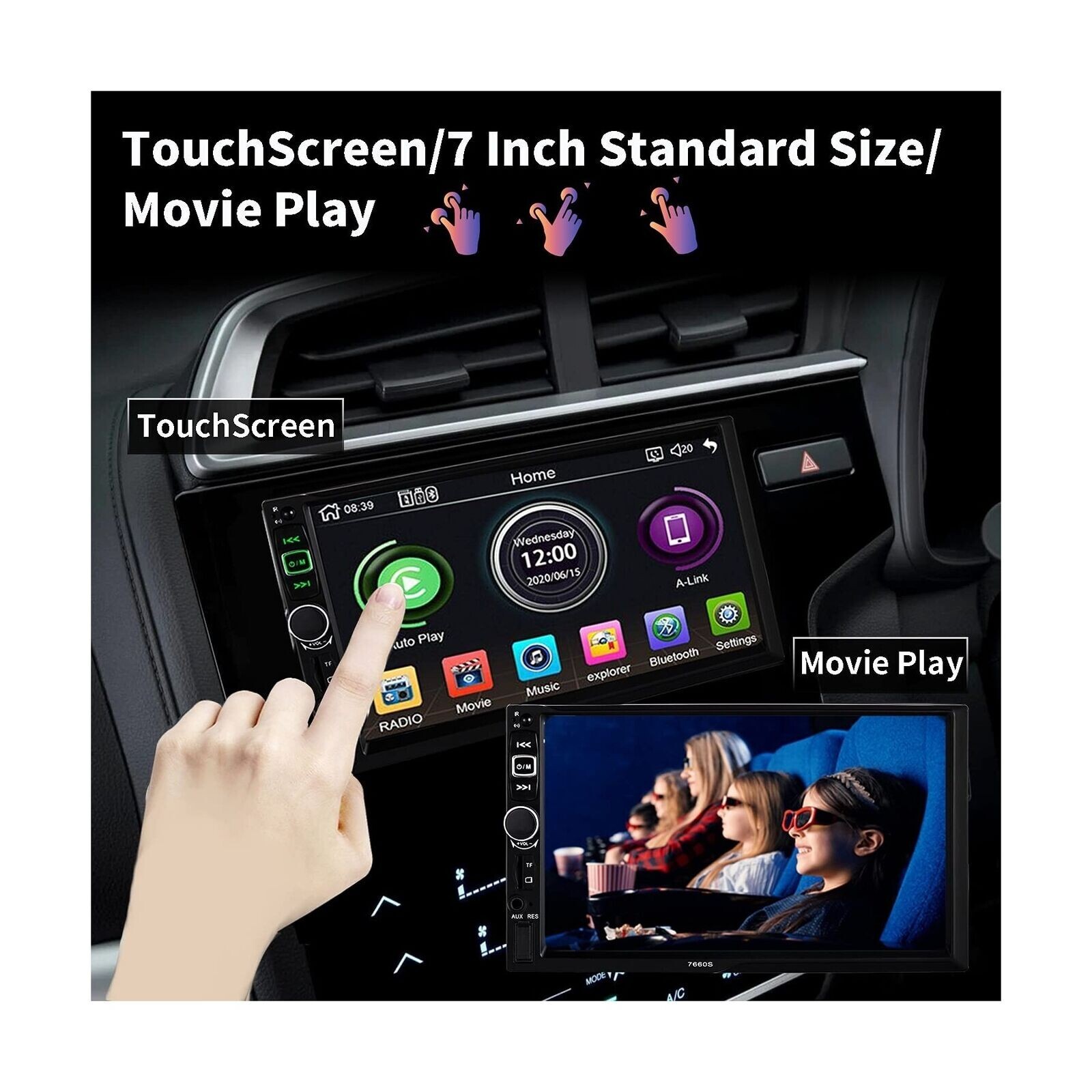 Double Din Car Stereo Radio Compatible with Apple Carplay and Android Auto 7″