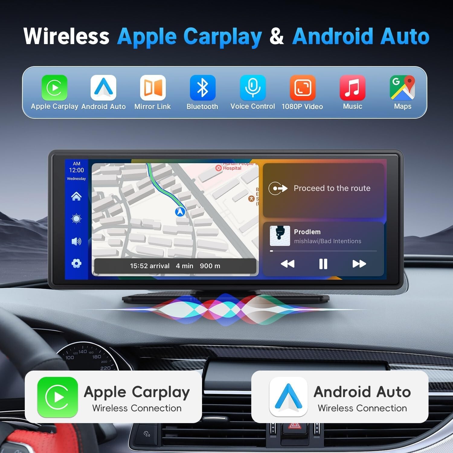 Leadfan Wireless Carplay Car Stereo Radio 2.5K Dash Cam, 9.3″ IPS Touchscreen