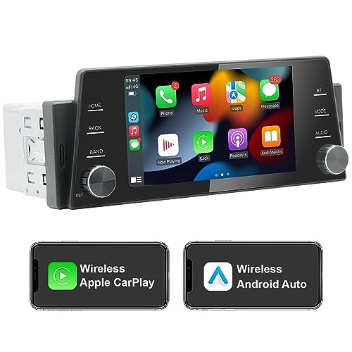 Single Din Touchscreen Radio Wireless/Wired CarPlay & Android Auto, HD IPS 5″