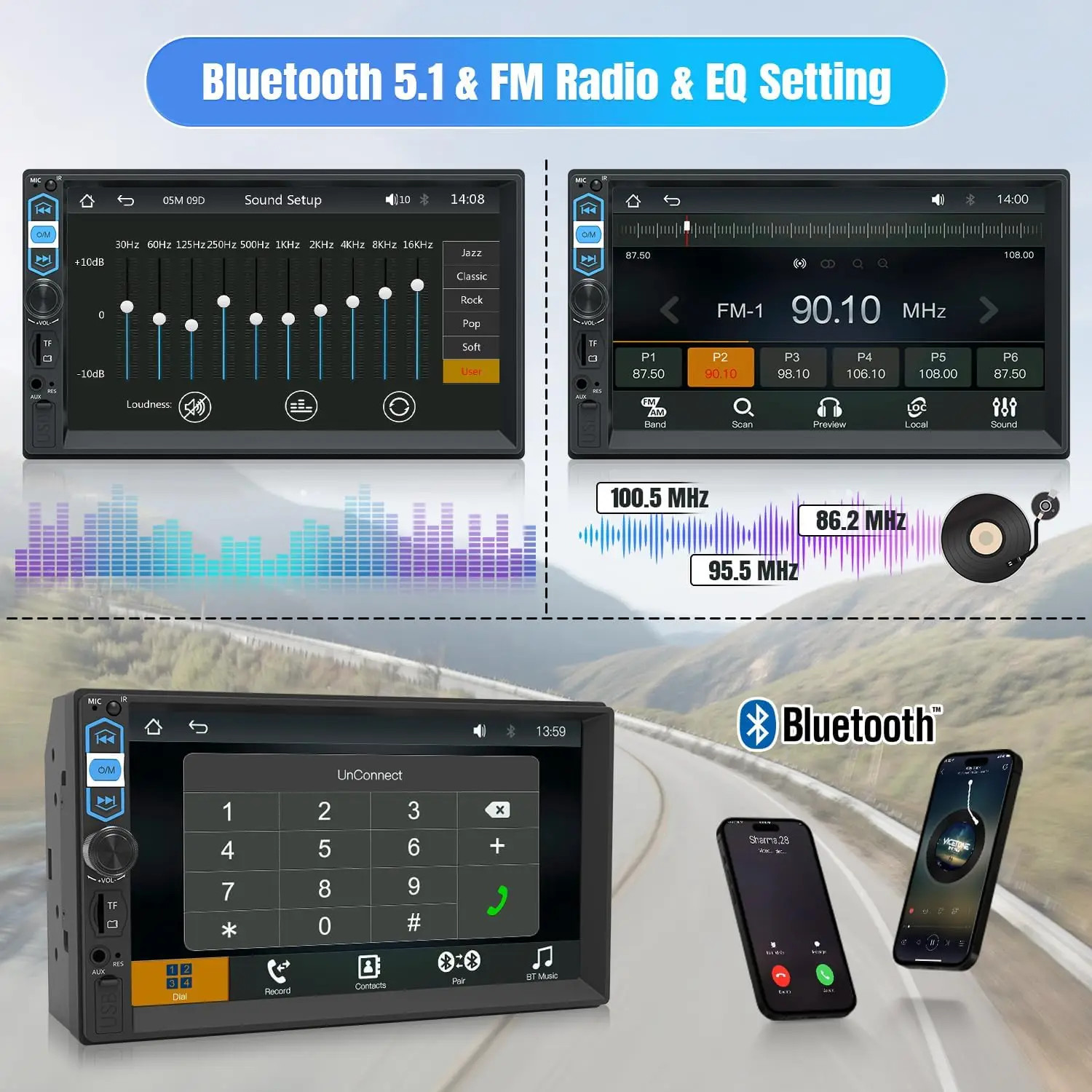 7″ Double 2 DIN Car MP5 Player Bluetooth Touch Screen Stereo Radio With Camera@