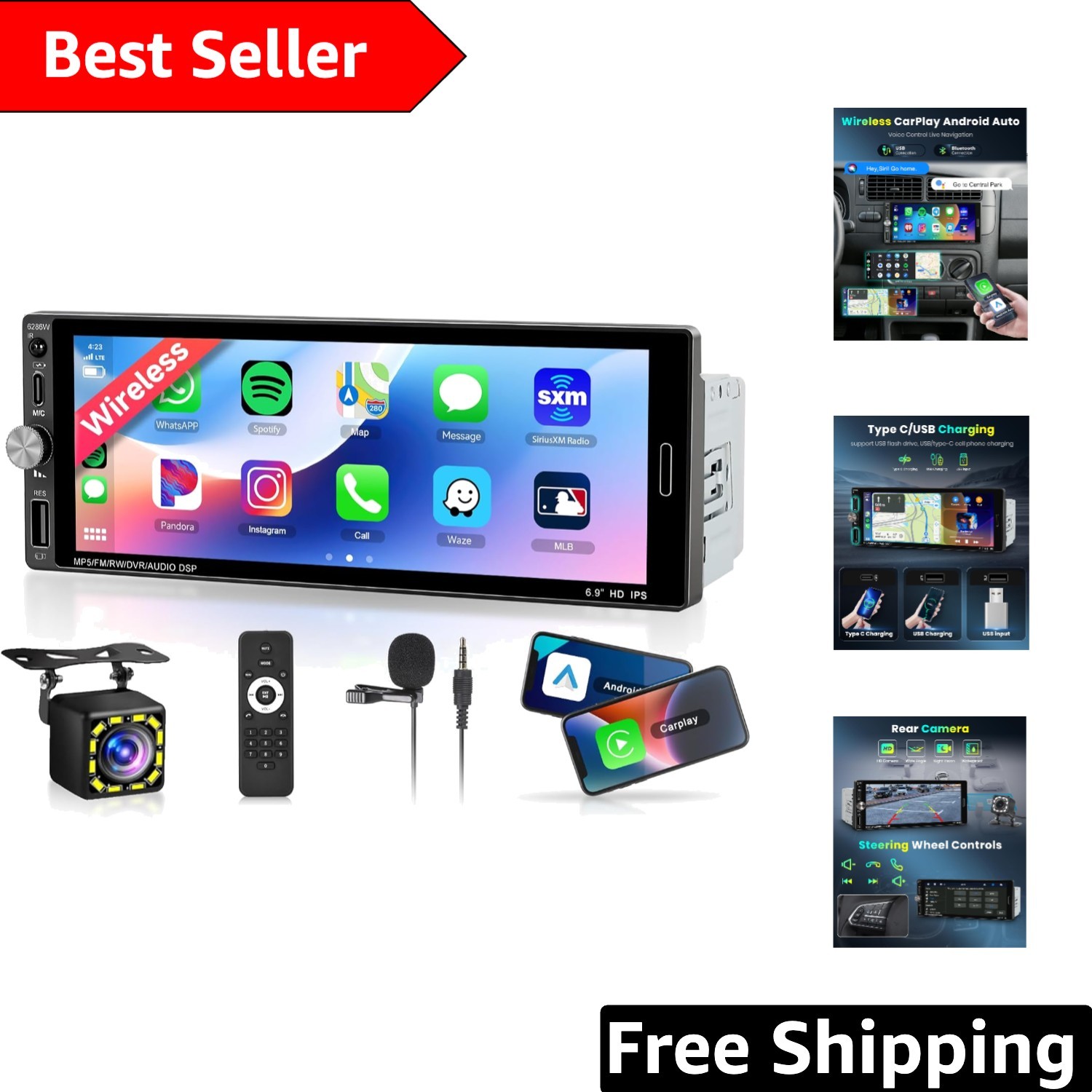 6.9-Inch IPS Touch Screen Car Stereo: Wireless Carplay, Bluetooth & EQ Features
