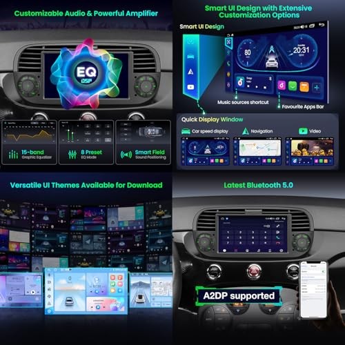 Android 14 Car Stereo for Fiat 500 (2007-2015), 7″ Touch 2+64GB New Black