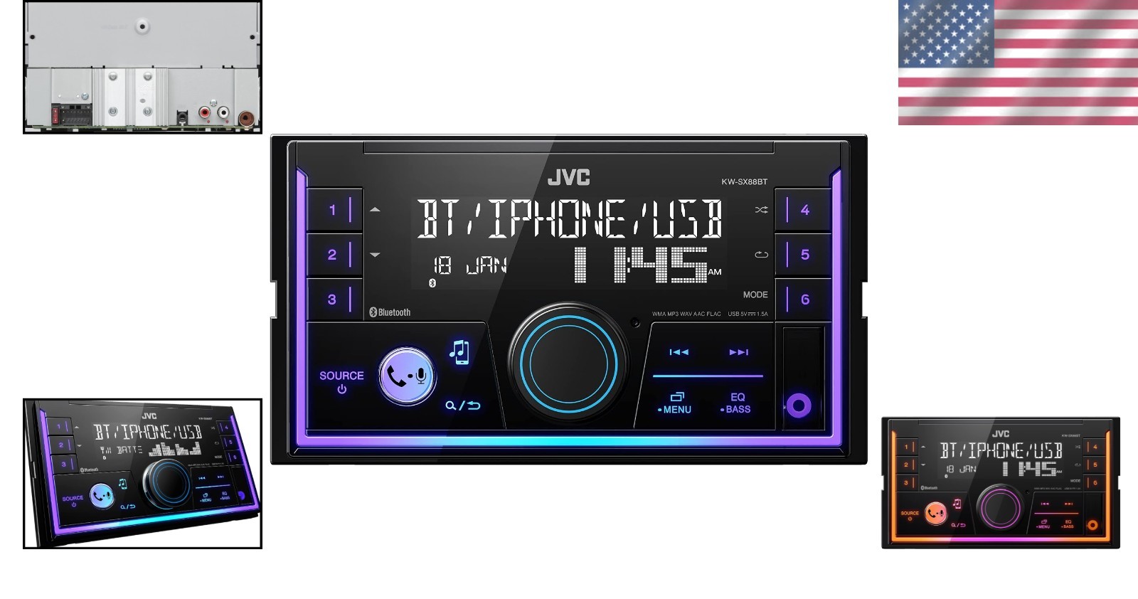 KW-SX88BT Double DIN Car Stereo Bluetooth 200W Receiver 13-Band EQ USB Spotify