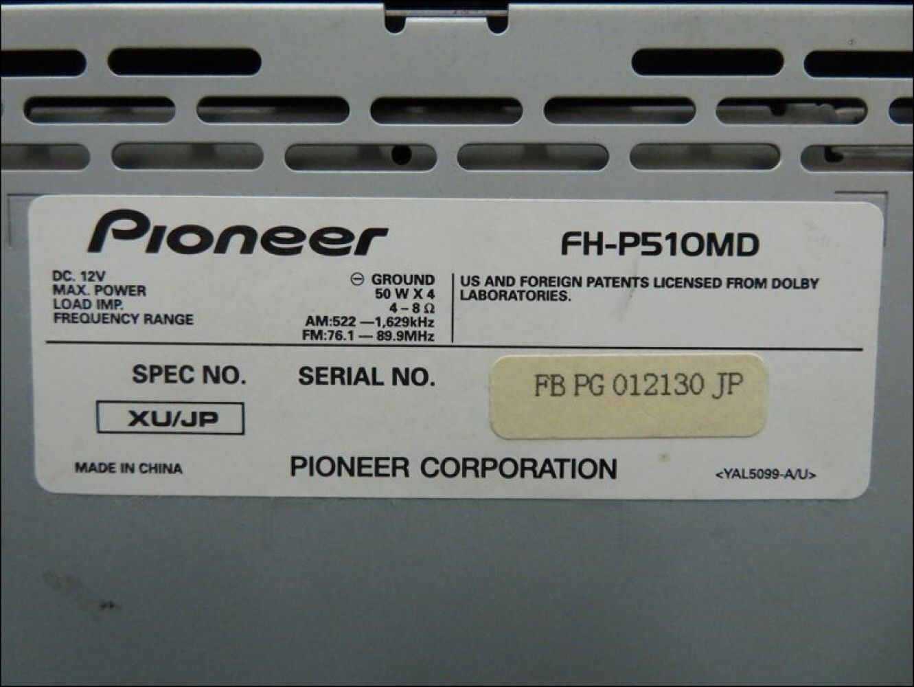 Pioneer Carrozzeria FH-P510MD Mini Disc 2DIN Car Stereo MD Player Compatible