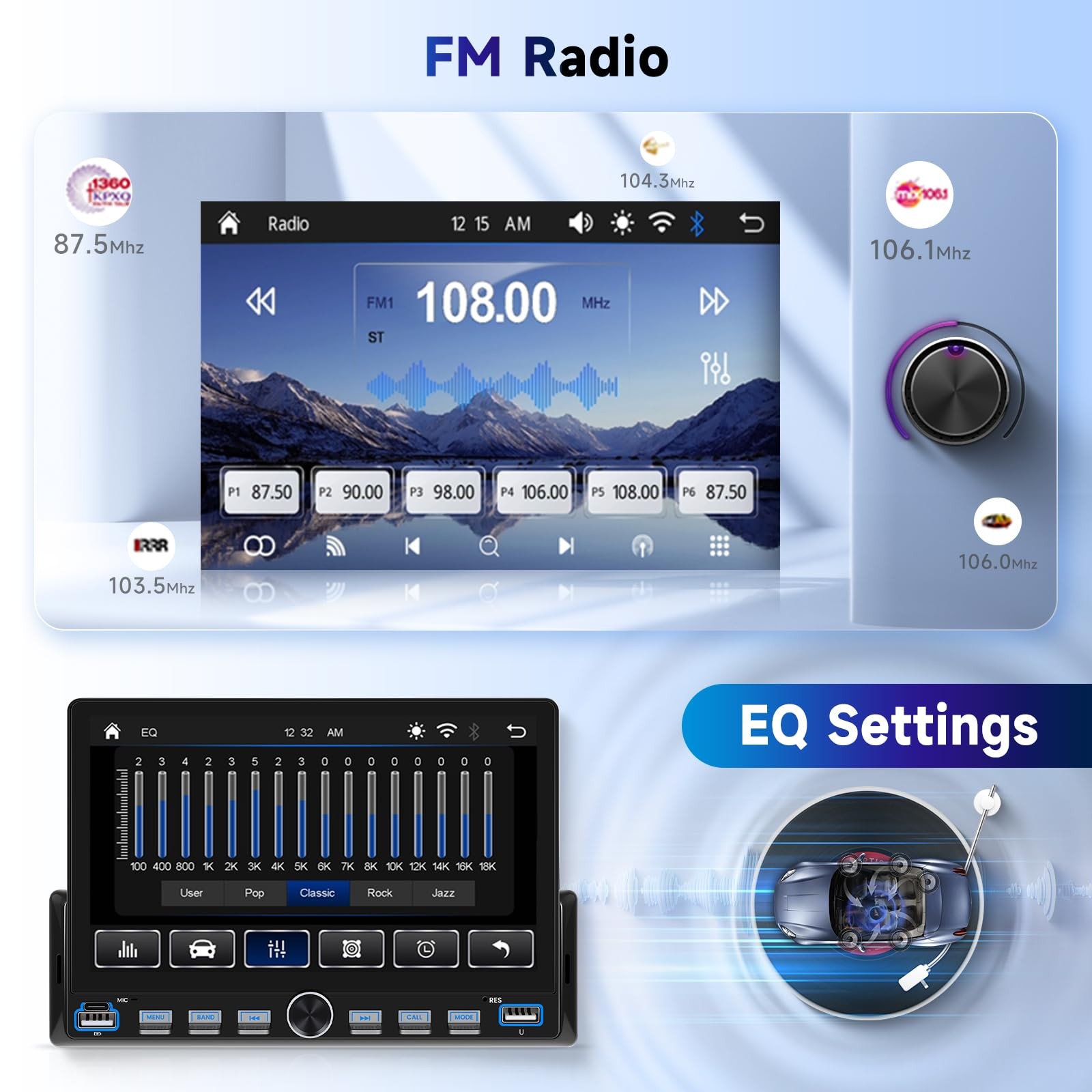 Upgrade Single Din Car Stereo, Wireless Carplay, Android Auto, Bluetooth 5.0,…